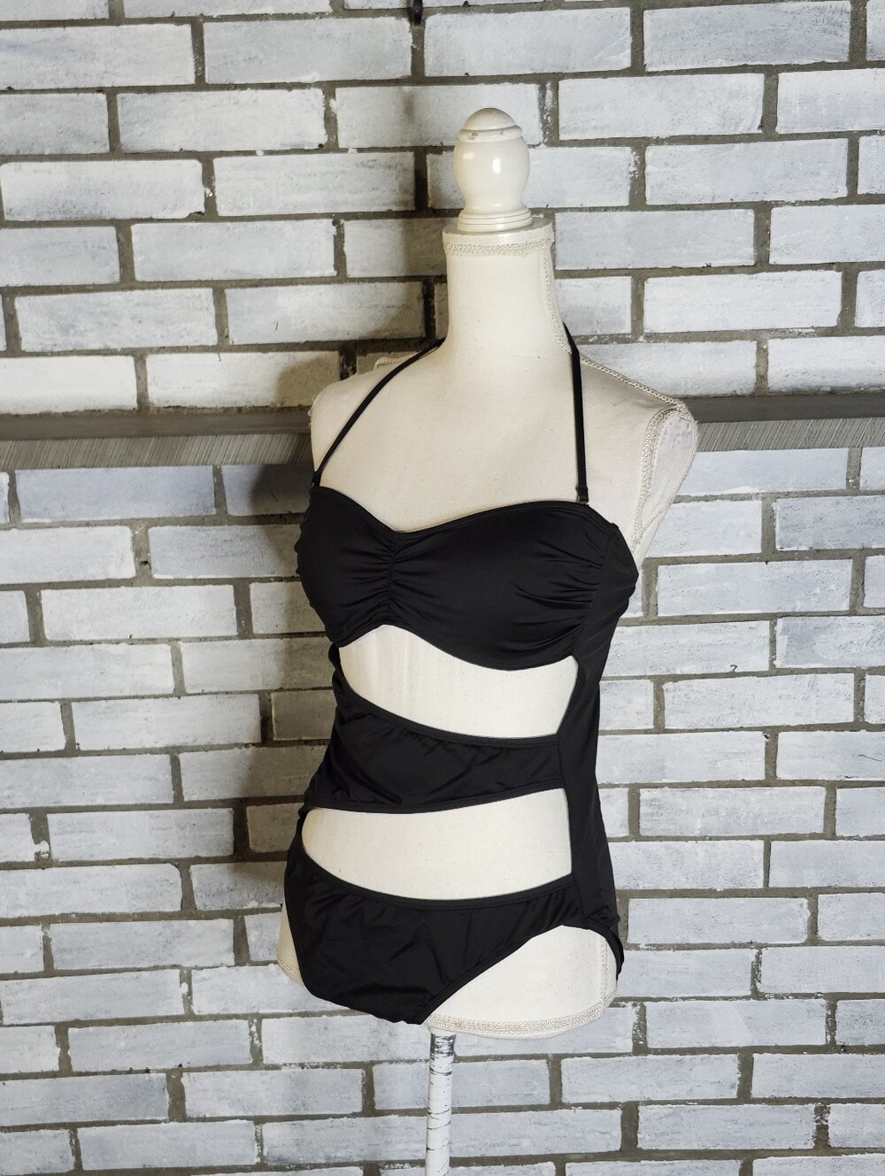 • a.n.a Halter Top Sexy One Piece Swimsuit Size 12 Black Cut Outs Bathing Suit